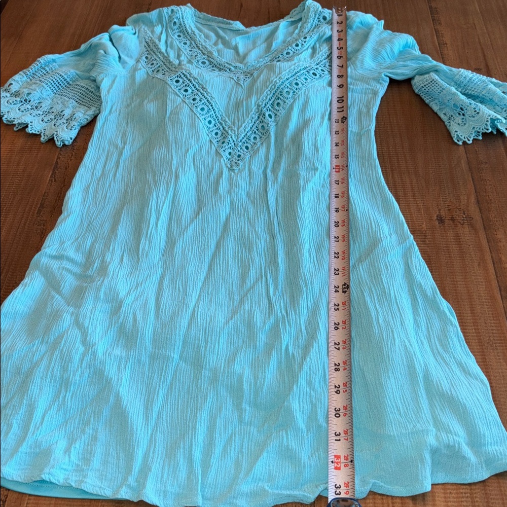 Wrangler Rock 47 Teal V-Neck Guaze Tunic Dress large. EUC - Picture 7 of 8